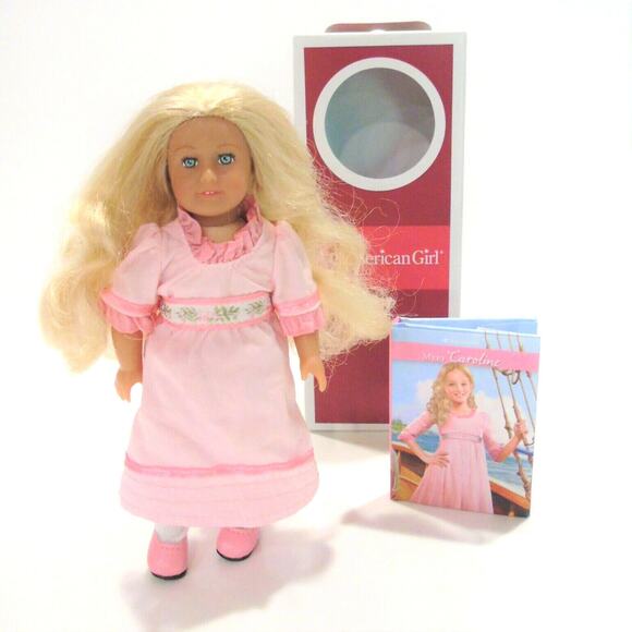 American Girl MINI CAROLINE DOLL 6.5" Cloth Body Meet Outfit + Mini Book & Box - Picture 4 of 6